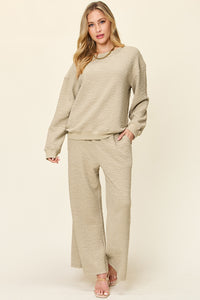 Hazel Blues® |  Double Take Texture Long Sleeve Top and Pants Set