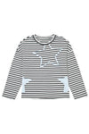 Hazel Blues® |  Gray Stripe Starry Patch Drop Shoulder Raw Edge Casual Knit Top