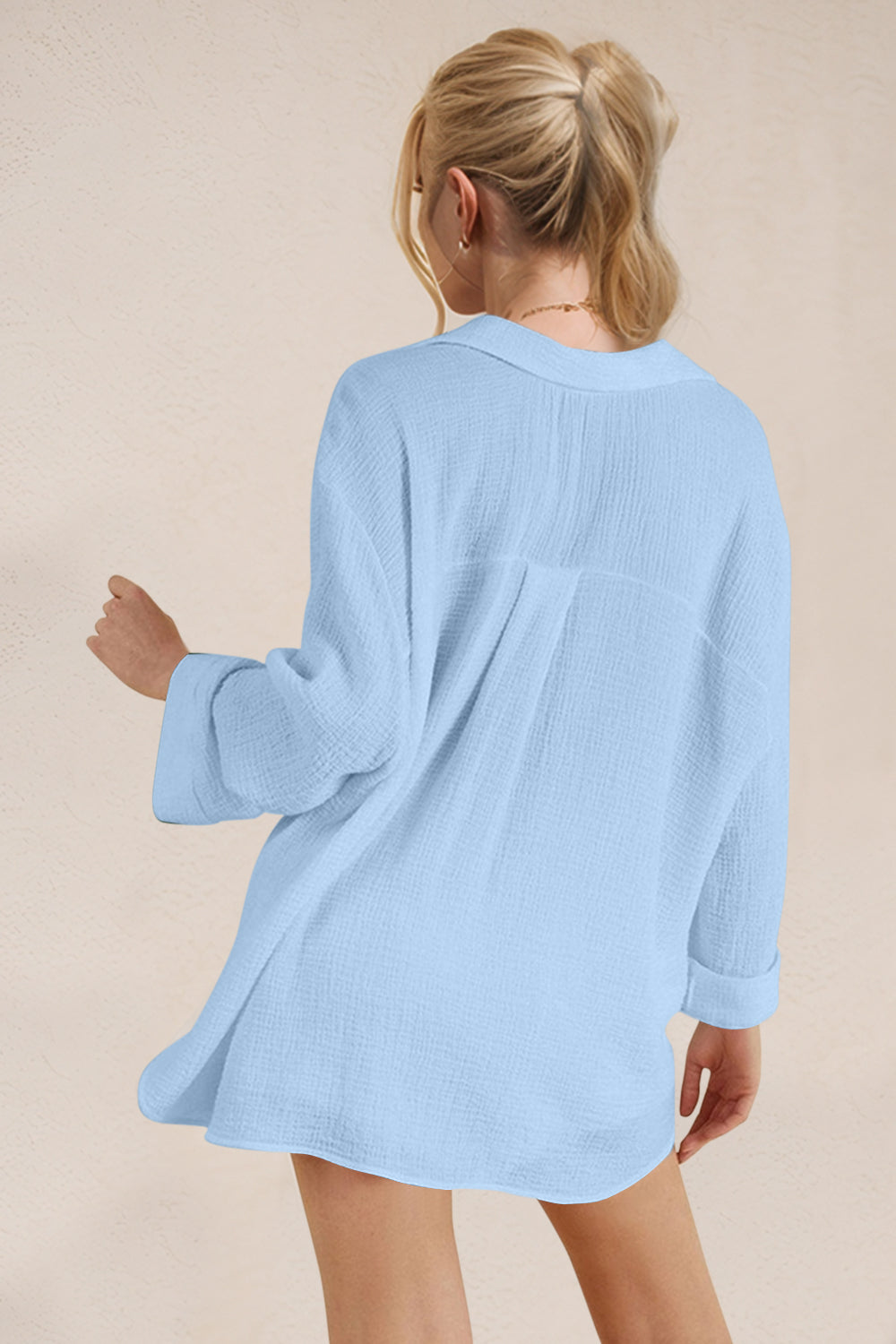 Hazel Blues® |  Basic Bae Breathable Button Down Long Sleeve Top and Shorts Set