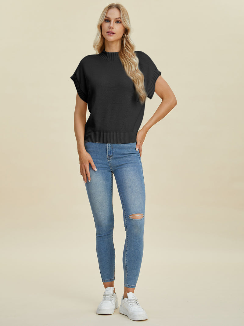 Hazel Blues® |  Double Take Mock Neck Short Sleeve Sweater