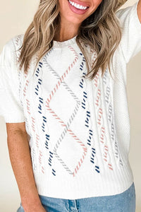 Cable Knit Round Neck Half Sleeve Sweater