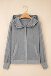 Hazel Blues® |  Gray Waffle Splicing Zip Up Front Button Hooded Jacket
