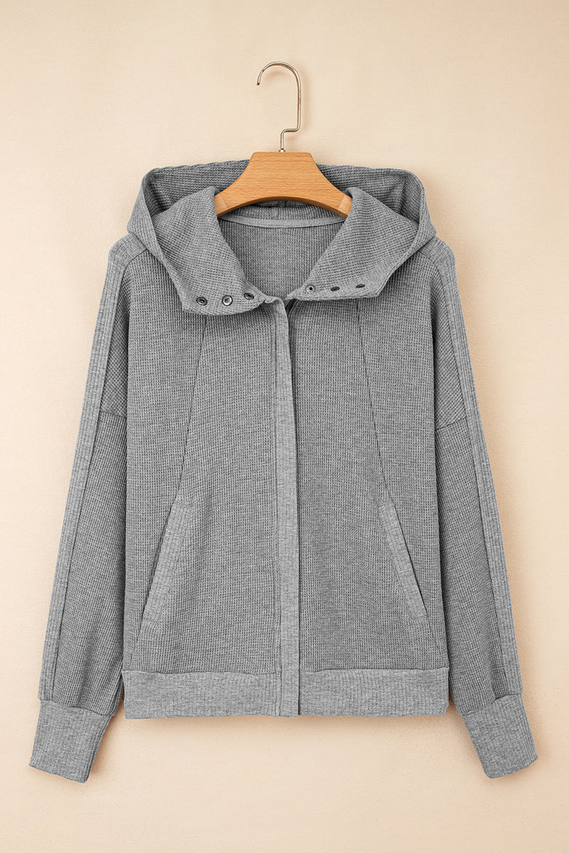 Hazel Blues® |  Gray Waffle Splicing Zip Up Front Button Hooded Jacket