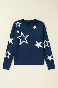 Hazel Blues® |  Star Round Neck Long Sleeve Sweater