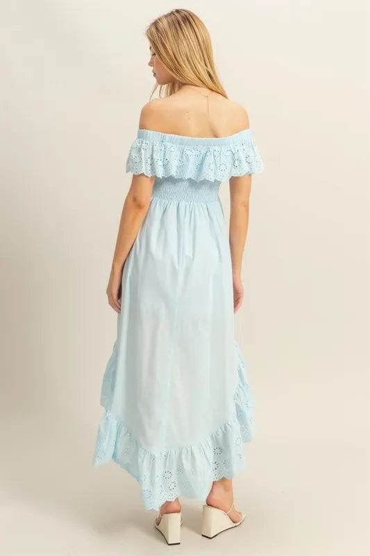 off the shoulder eyelet dress Hazel Blues®