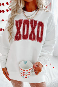 Hazel Blues® |  Valentine’s Day XOXO Glitter Round Neck Sweatshirt