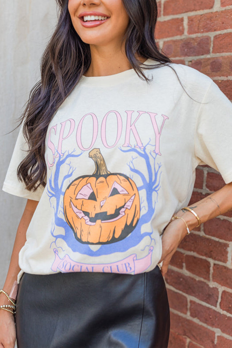 Hazel Blues® |  White SPOOKY Pumpkin Print Round Neck Halloween T Shirt