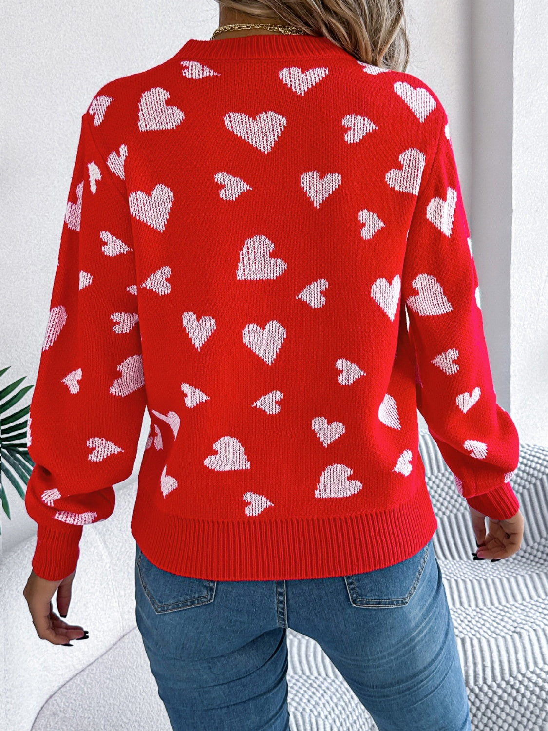 Hazel Blues® |  Heart Round Neck Long Sleeve Sweater