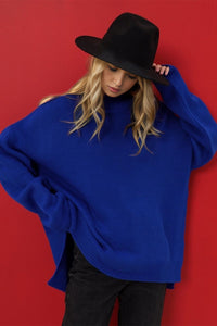 Hazel Blues® |  Basic Bae Side Slit Turtleneck Long Sleeve Sweater