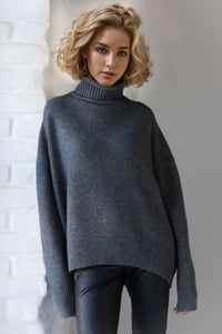 Hazel Blues® |  Basic Bae Turtleneck Dropped Shoulder Long Sleeve Sweater