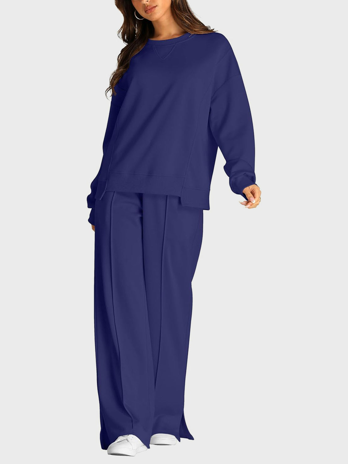 Hazel Blues® |  Round Neck Long Sleeve Top and Slit Pants Set