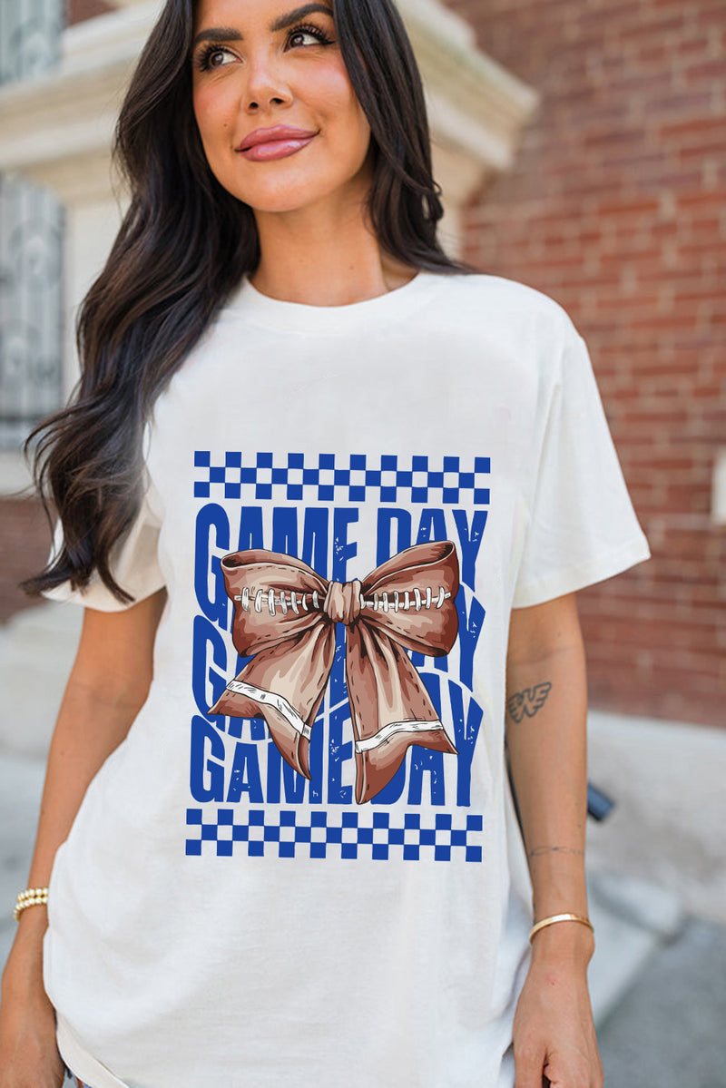 Hazel Blues® |  White Football Bowknot GAME DAY Graphic Tee