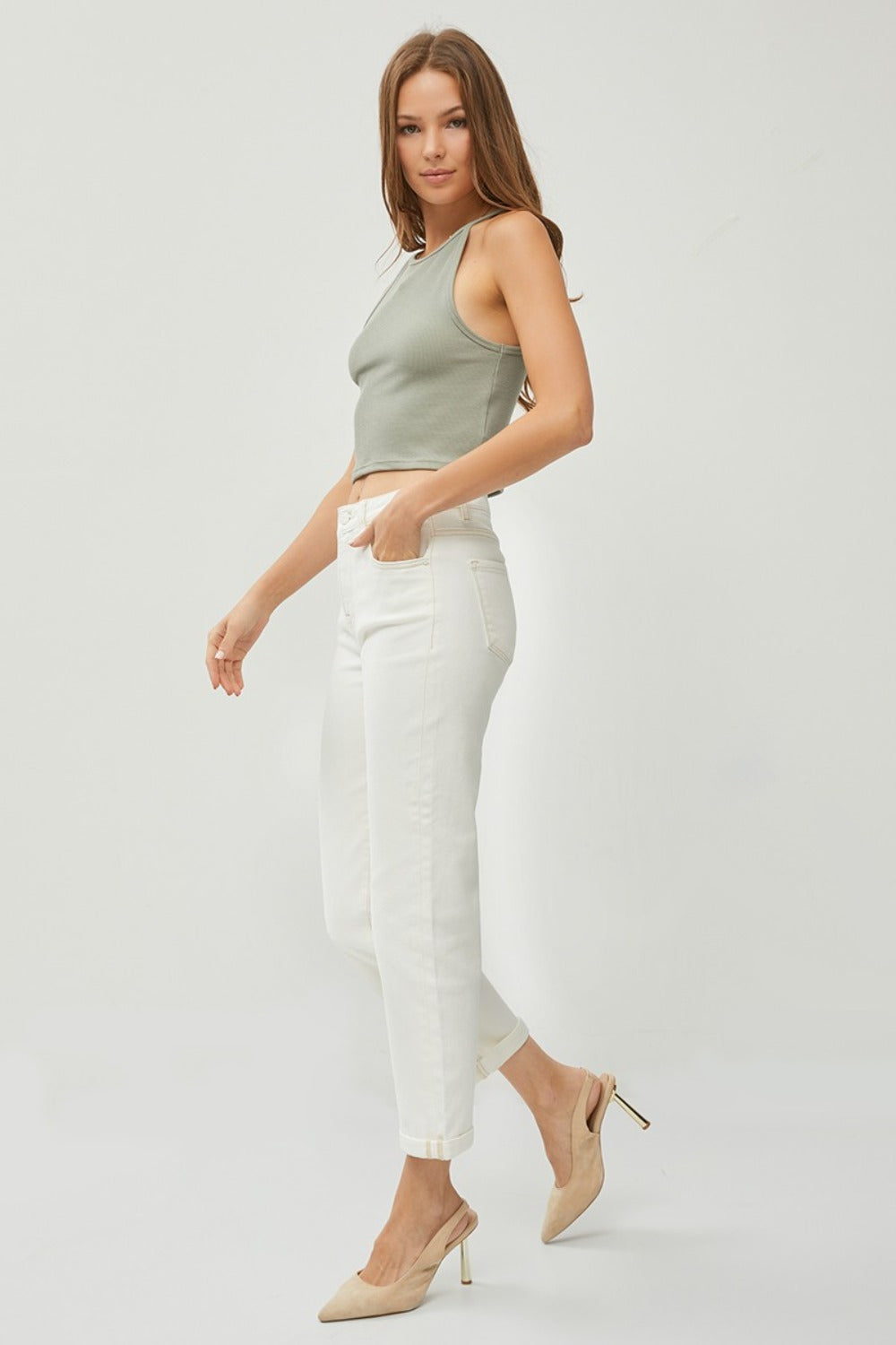 Hazel Blues® |  RISEN High Waist Rolled Hem Straight Jeans