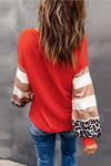 Hazel Blues® |  Red Hello Pumpkin Graphic Leopard Striped Colorblock Sleeve V Neck Top
