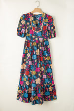 Hazel Blues® |  Printed Notched Puff Sleeve Midi Dress