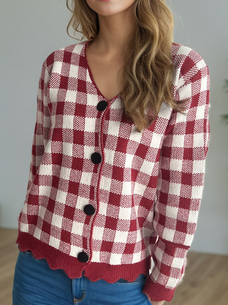 Hazel Blues® |  Plaid V-Neck Button Up Cardigan