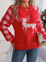 Hazel Blues® |  Reindeer Plaid Round Neck Long Sleeve Sweater