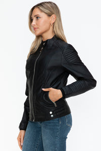 Hazel Blues® |  Snobbish Faux Leather Biker Jacket with Side Zip Pockets