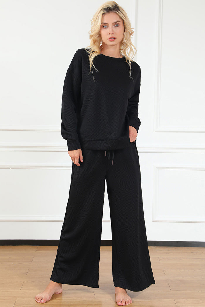 Hazel Blues® |  Double Take Textured Long Sleeve Top and Drawstring Pants Set