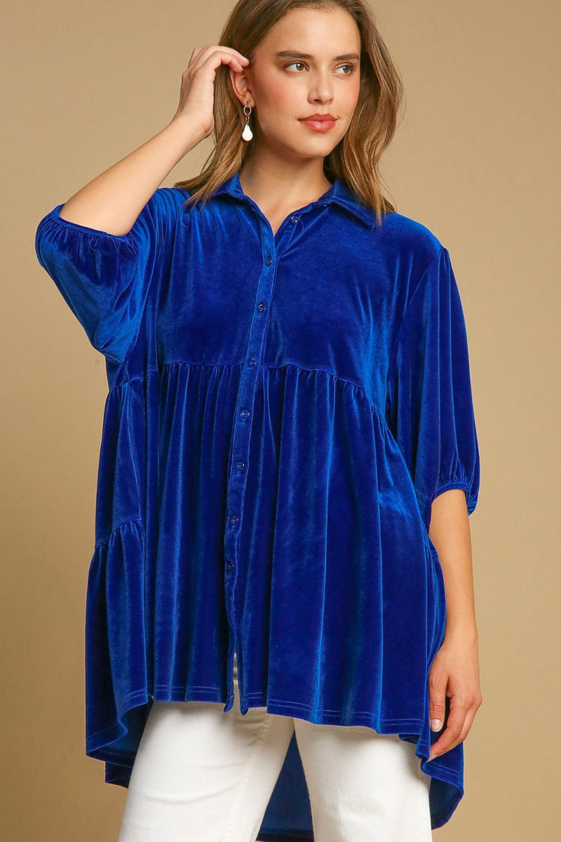 Hazel Blues® |  Umgee Button Down Tiered Back High Low Shirt