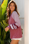 Hazel Blues® |  Black Contrast Print Striped Raglan Long Sleeve Loose Top