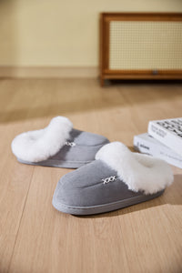 Hazel Blues® |  Fluff Trim Round Toe Flat Slippers