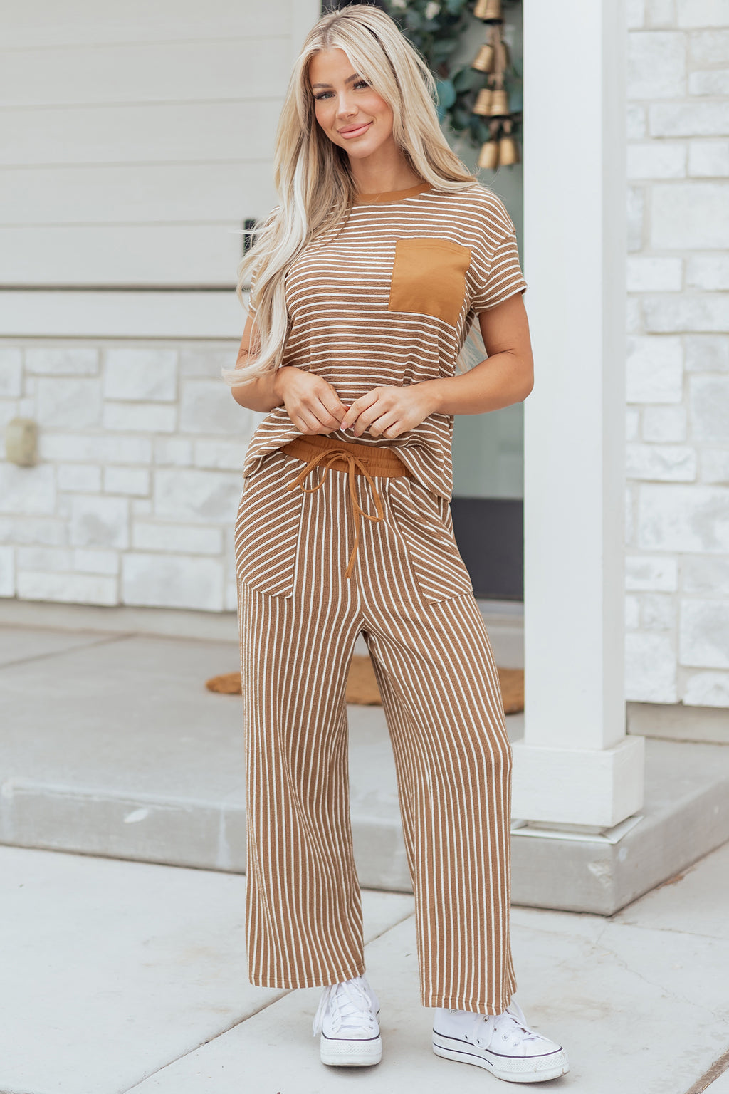 Lila Joy Khaki Stripe Cropped Pants Set