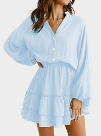 Hazel Blues® |  Ruffled Notched Balloon Sleeve Mini Dress