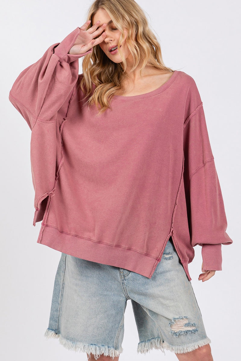 Hazel Blues® |  SAGE + FIG Mineral Wash Side Slit Oversized Sweatshirt