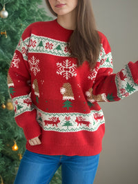 Hazel Blues® |  Christmas Element Round Neck Long Sleeve Sweater