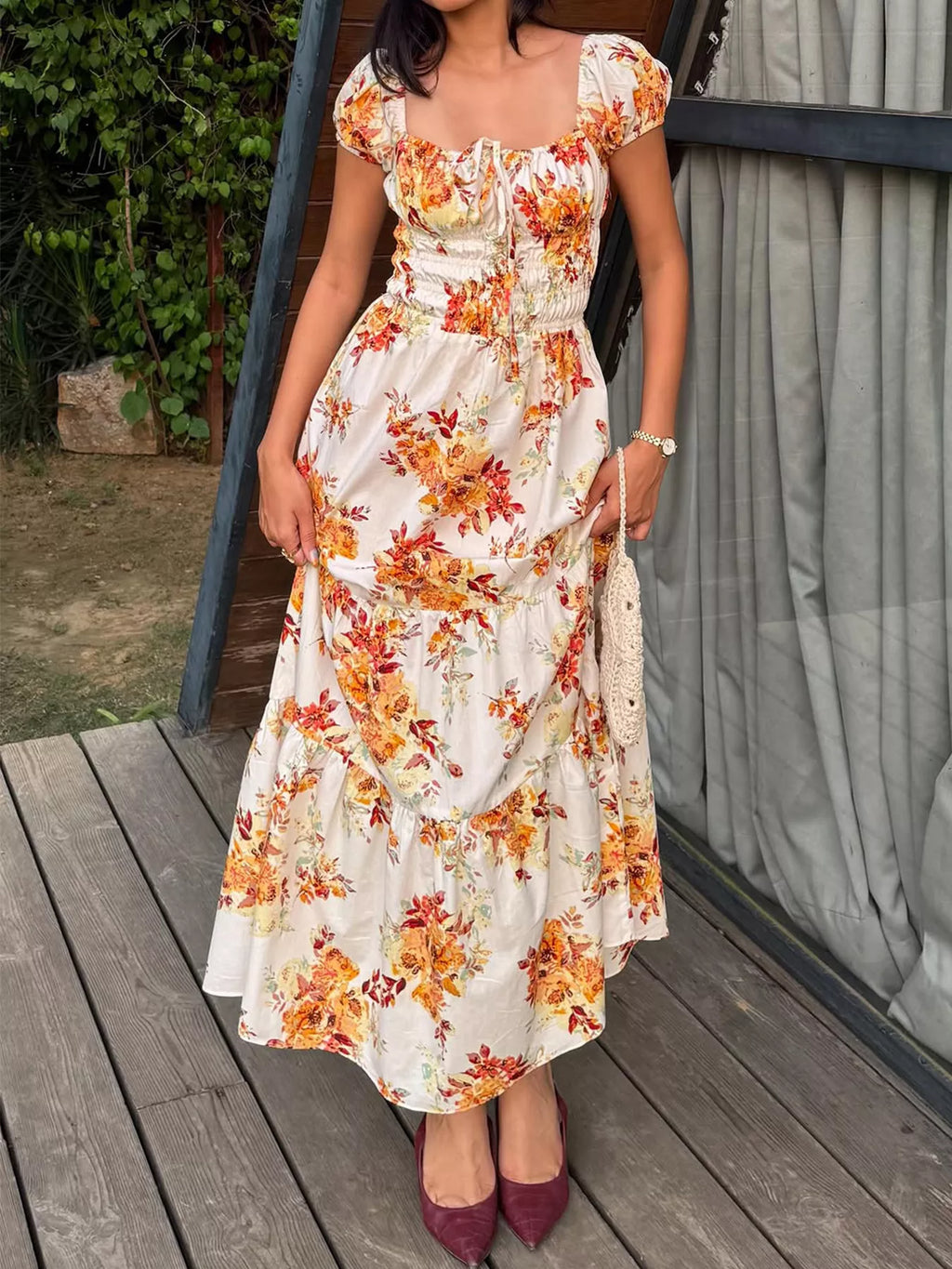 Floral Print Square Neck Puff Sleeve Maxi Dress – Hazel Blues®