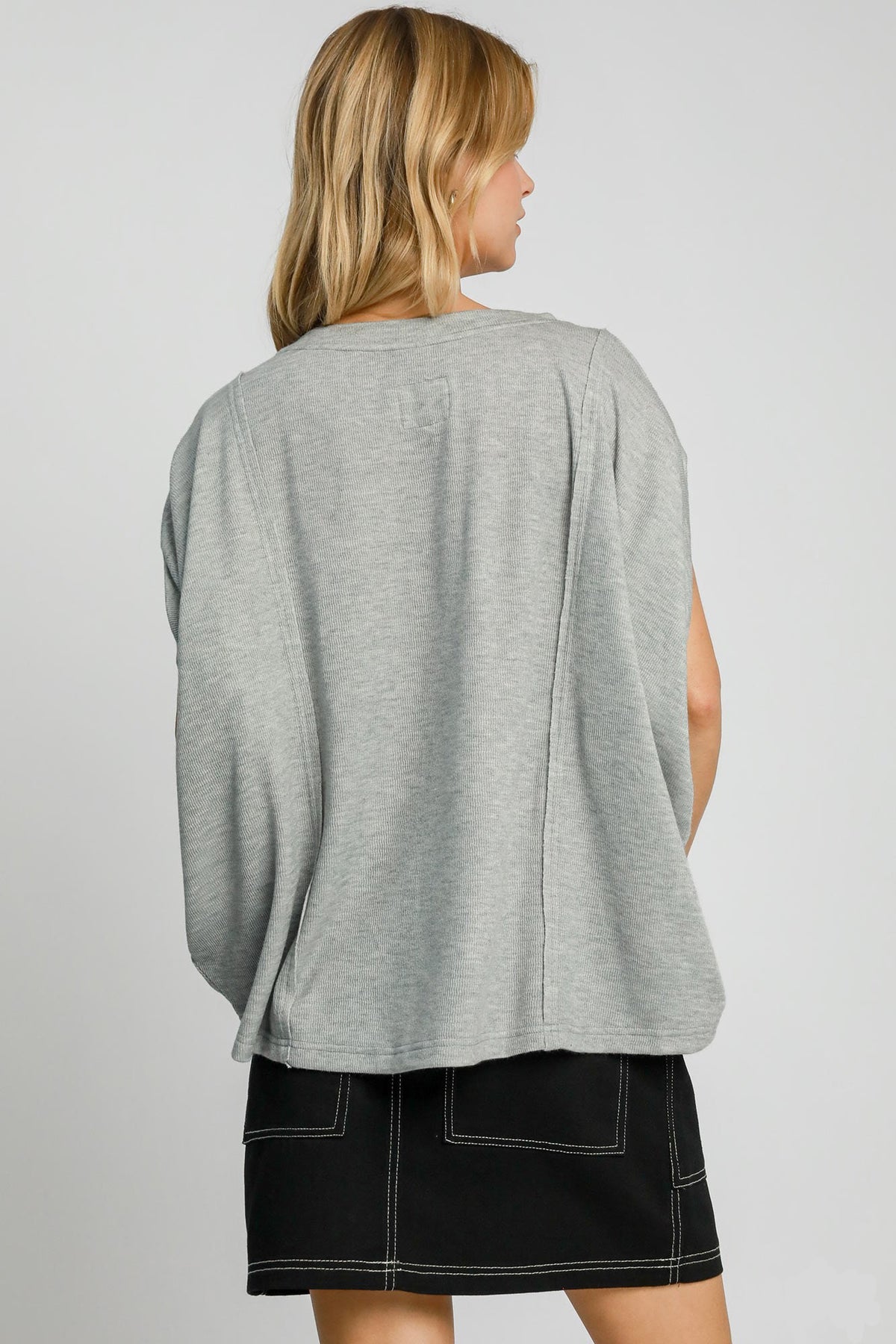 Hazel Blues® |  Umgee Exposed Seam Round Neck Batwing Sleeve Knit Top