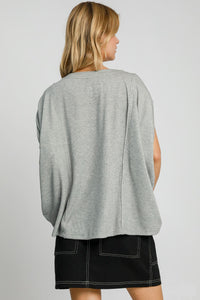 Hazel Blues® |  Umgee Exposed Seam Round Neck Batwing Sleeve Knit Top