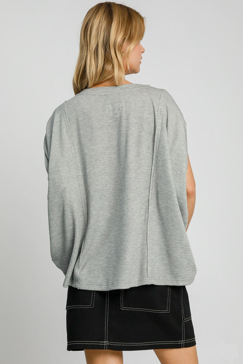 Hazel Blues® |  Umgee Exposed Seam Round Neck Batwing Sleeve Knit Top