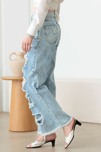 Hazel Blues® |  Litz La Distressed Frayed Hem Flare Jeans