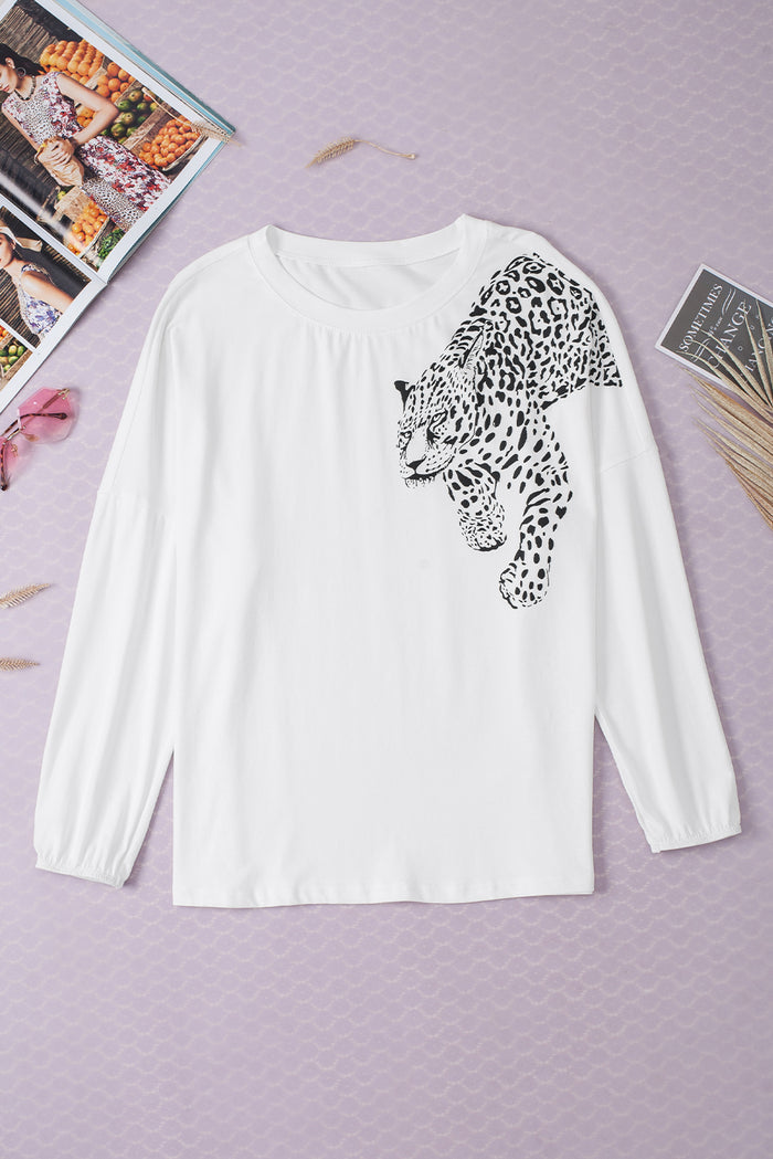 Hazel Blues® |  Leopard Round Neck Long Sleeve T-Shirt