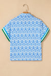 Hazel Blues® |  Pink Western Print Zipped Collar Short Sleeve Summer Blouse Top