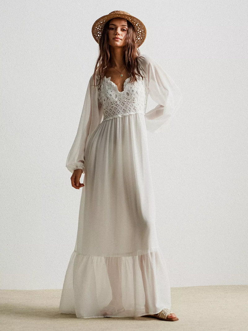 Hazel Blues | Boho Chic Crochet Lace Maxi Dress White / S Hazel Blues | Boho Chic Crochet Lace Maxi Dress White / S