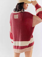 Hazel Blues® |  Pocketed Contrast V-Neck Long Sleeve Cardigan