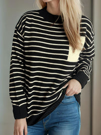 Hazel Blues® |  Striped Mock Neck Long Sleeve Sweater