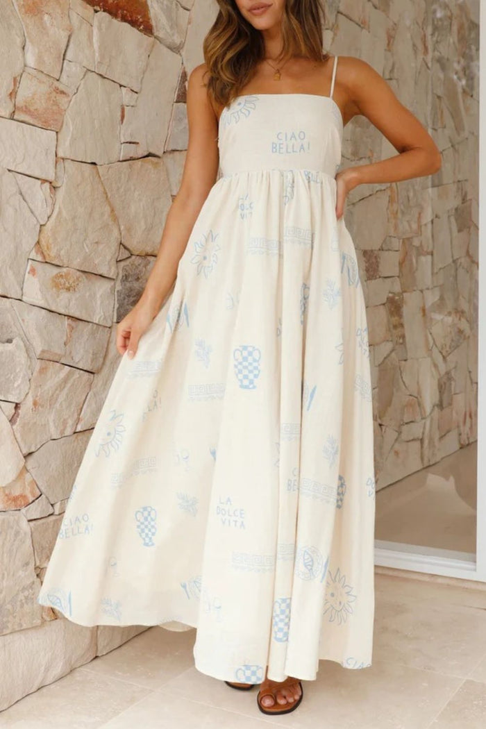 Hazel Blues® |  Cutout Back Printed Square Neck Maxi Dress