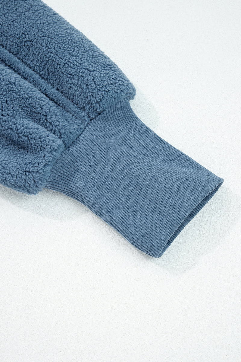 Hazel Blues® |  Sail Blue Fleece Drop Shoulder Exposed Seam Patchwork Casual Sweatshirt