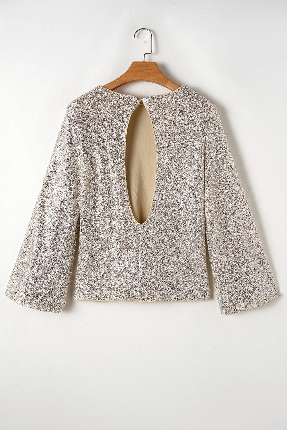 Hazel Blues® |  Cutout Sequin Round Neck Long Sleeve Blouse