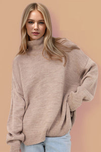 Hazel Blues® |  Basic Bae Side Slit Turtleneck Long Sleeve Sweater