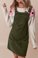 Hazel Blues® |  Vineyard Green Solid Front Pockets Sleeveless Corduroy Overall Dress