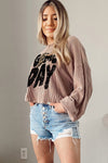 Hazel Blues® |  Khaki Game Day Graphic Crop Football Corded Knit Top