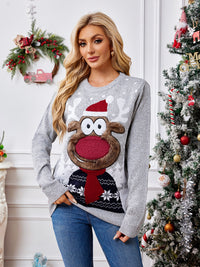 Hazel Blues® |  Reindeer Round Neck Long Sleeve Sweater