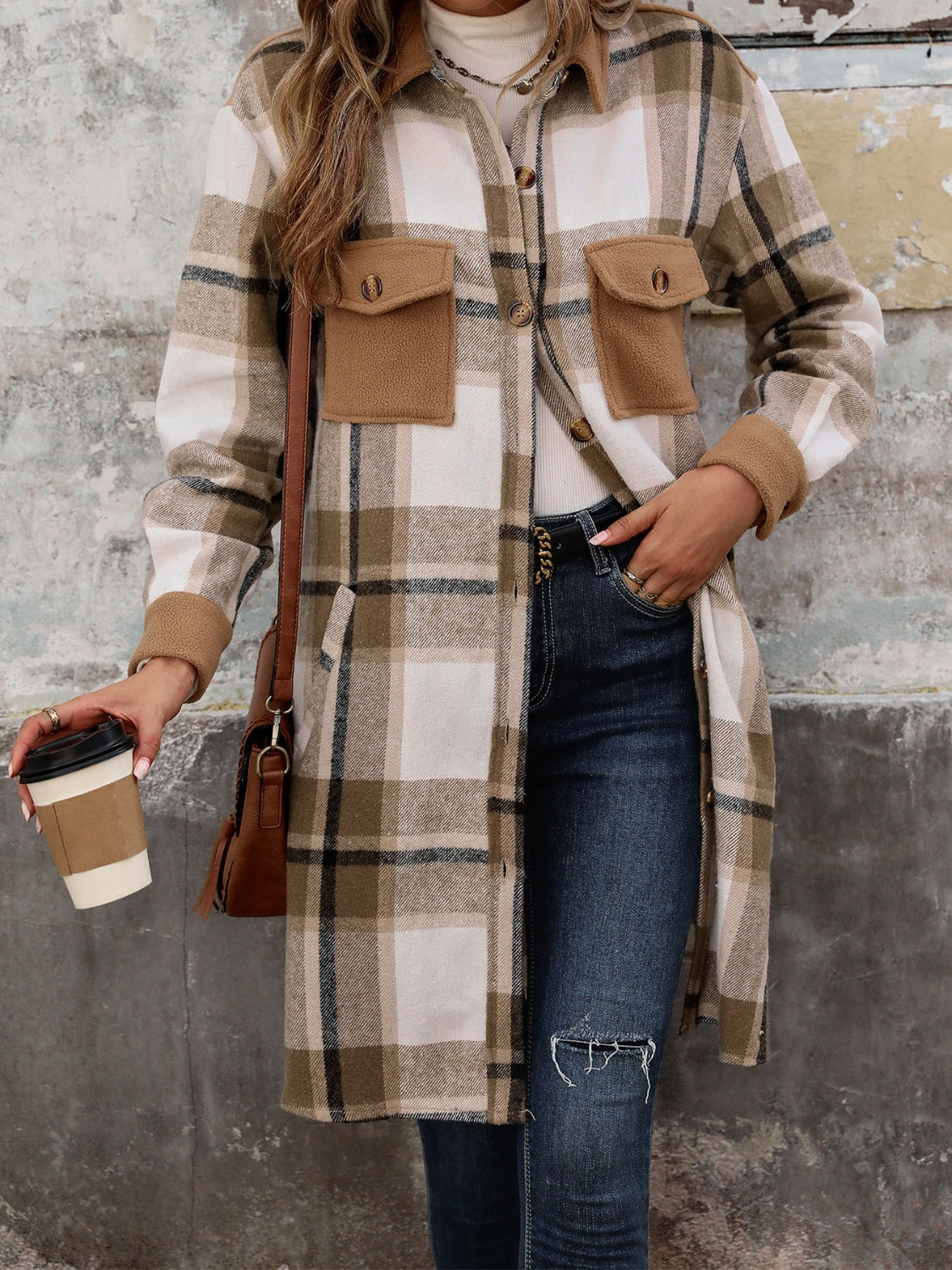 Hazel Blues® |  Plaid Button Up Long Sleeve Coat