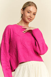 Hazel Blues® |  Davi & Dani Diamond Cable Pattern Drop Shoulder Sweater