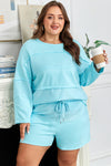 Hazel Blues® | Aruba Blue Solid Color Splicing Raw Hem Pullover Top Shorts Set